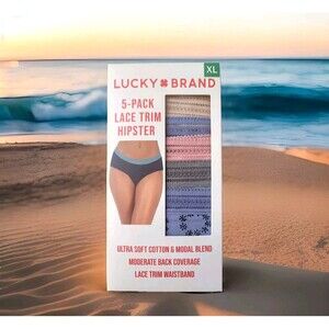 NIB Lucky Brand 5 Pack Lace Trim ULTRA SOFT Modal Hipster Panties Underwear XL